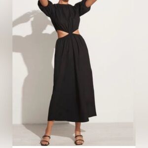 Faithfull the Brand Black Cut-Out Midi Dress puff sleeves size 4 EUC